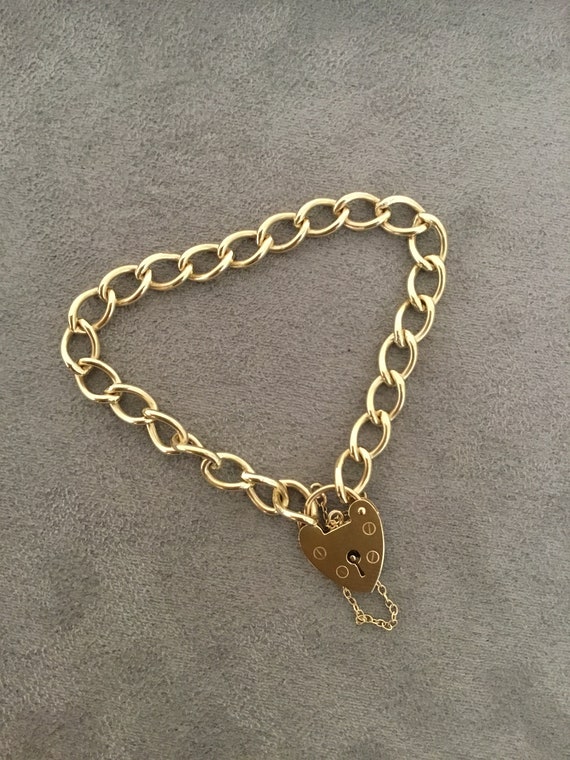 Vintage gold charm bracelet, curb link bracelet, h