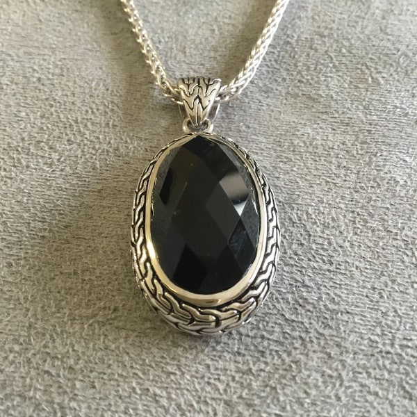 Large silver Celtic necklace, oval onyx pendant, Celtic weave pendant, Aran island, Irish pendant, black stone pendant, statement necklace