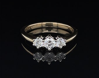 3 stone vintage diamond engagement ring, brilliant cut diamond ring, promise ring, diamond eternity ring, vintage gold ring, half carat ring