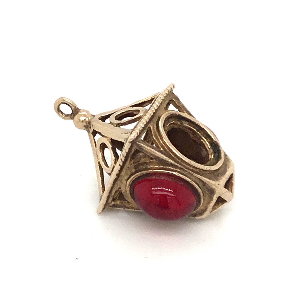 Gold Lantern Pendant, Vintage Lamp Pendant, Lamp Charm, Golden Lantern