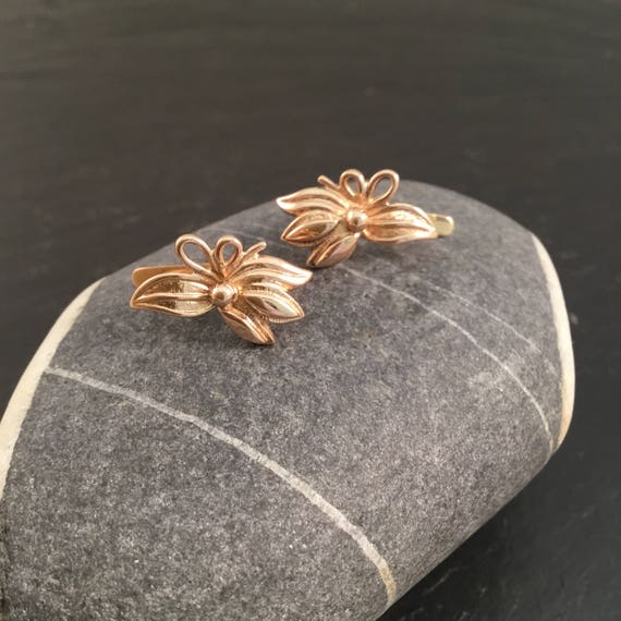 Flower earrings, clip on earrings, gold clip on e… - image 1