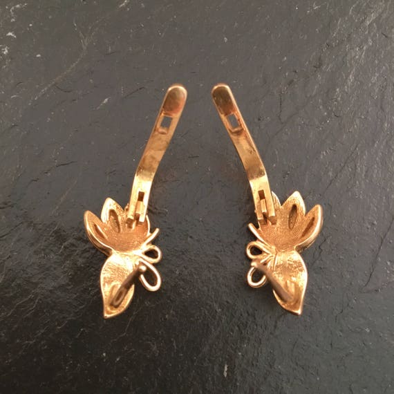 Flower earrings, clip on earrings, gold clip on e… - image 5