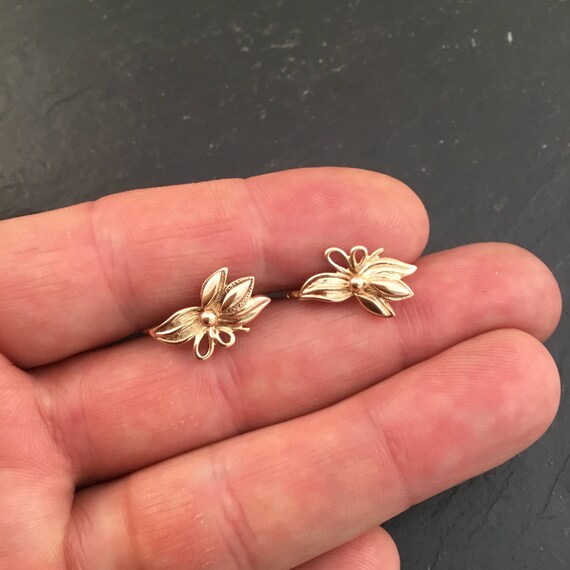 Flower earrings, clip on earrings, gold clip on e… - image 7