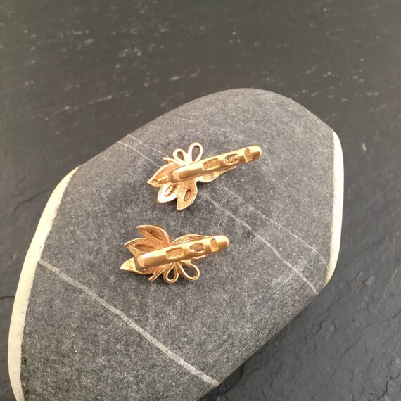 Flower earrings, clip on earrings, gold clip on e… - image 3