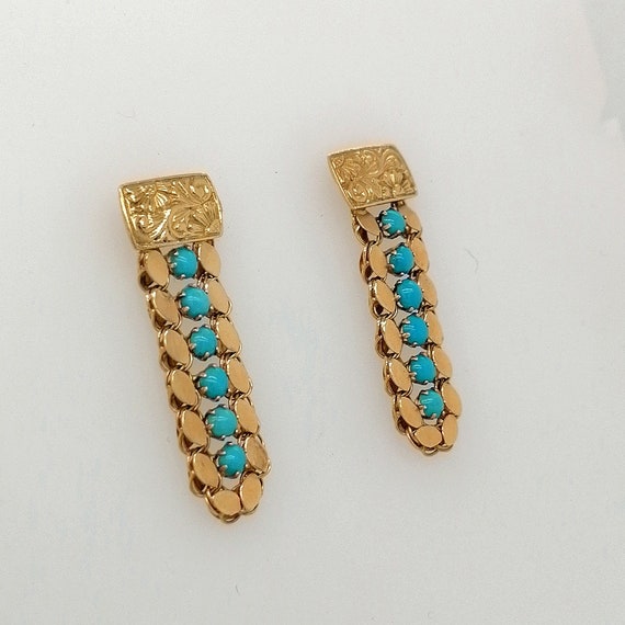 Vintage turquoise drop earrings, turquoise and go… - image 3