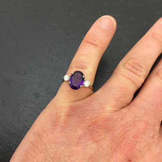 White gold Amethyst and diamond ring, vintage ame