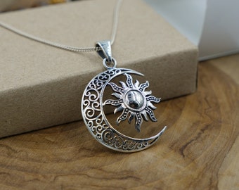 YFN Collar De Luna Creciente Y Sol, Plata De Ley, Concha De Abulón, Luna Celta Y