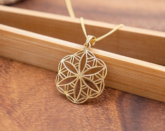 Gold Mandala Necklace - Gold Flower Pendant, Meditation Jewelry, Spiritual Yogi Gift for Women, Geometric Boho Pendant
