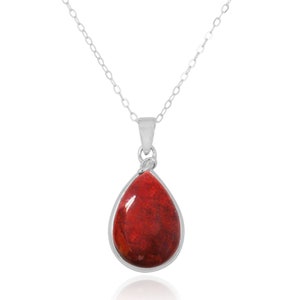 Coral Necklace 925 sterling silver pendant with red Coral Stone Drop Shape Natural Gemstone - Boho Style Jewelry gift for woman