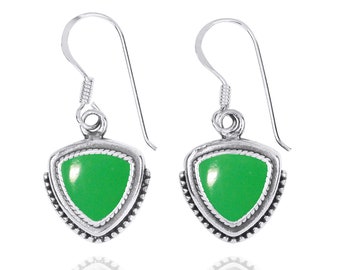 Chrysoprase Earrings - 925 Sterling silver Dangling Earrings with Chrysoprase Stones - Hand Made - Boho Jewelry - Natural Stones
