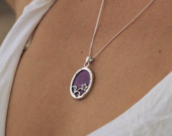 Sugilite Necklace - 925 sterling silver pendant with Sugilite Stone - Oval Shape Stone - Hand Made - Natural Gemstone - Boho Style Jewelry