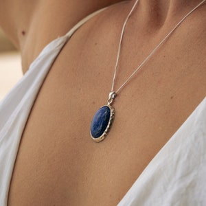 Lapis Lazuli Necklace - 925 sterling silver pendant with Lapis Lazuli Stone - Oval Shape Stone -  Natural Gemstone - Boho Style Jewelry