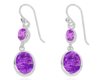 Sugilite Earrings - 925 Sterling silver Dangling Earrings with Sugilite Stones - Hand Made - Boho Jewelry - Natural Stones