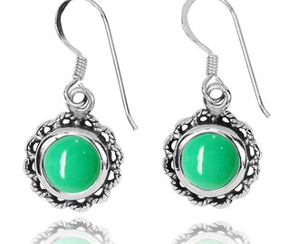 Chrysoprase Earrings - 925 Sterling silver Dangling Earrings with Chrysoprase Stones - Hand Made - Boho Jewelry - Natural Stones