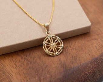 Gold Star Mandala Necklace - Small Gold Flower Pendant, Yoga Jewelry, Spiritual Boho Gift for Women - Gold-Plated Charm with Chain