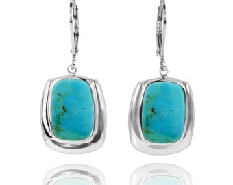 Turquoise Earrings - 925 Sterling silver Dangling Earrings with Turquoise Stones - Hand Made - Boho Jewelry - Natural Stones