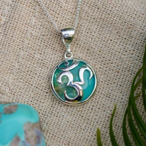 Turquoise OM Necklace Natural Turquoise OM Symbol pendant Hippie Style Boho Design Necklace Yoga Inspired Jewelry Sterling Silver image 3