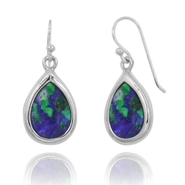 Azurite Malachite Earrings - 925 Sterling Silver Dangling Earrings with Azurite Malachite Stones - Hand Made - Boho Jewelry - Natural Stones