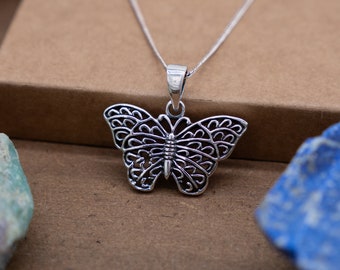 Silver Butterfly Pendant, Butterfly Necklace for woman, Boho Pendant Feminine Gift Happiness Symbol Pendant for Girl and Woman