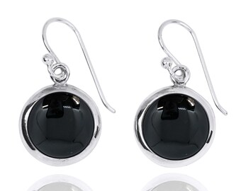 Black Onyx Earrings - 925 Sterling silver Dangling Earrings with Black Onyx Stones - Hand Made - Boho Jewelry - Natural Stones