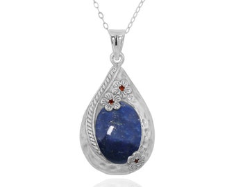 Lapis Lazuli Necklace - 925 sterling silver pendant with Lapis Lazuli Stone - Drop Shape Stone - Natural Gemstone - Boho Style Jewelry