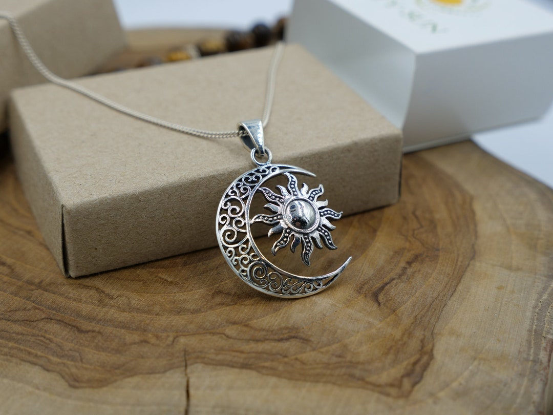 Silver Moon and Sun Necklace Sterling Silver Sun and Moon Jewelry Boho ...