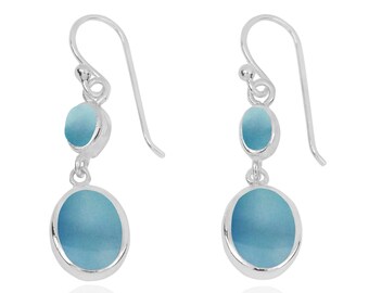Larimar Earrings - 925 Sterling silver Dangling Earrings with Larimar Stones - Hand Made - Boho Jewelry - Natural Stones