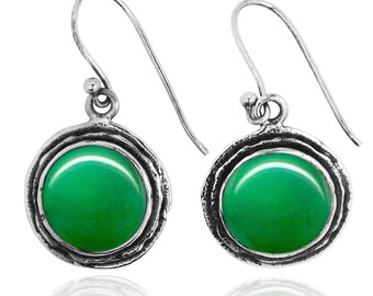 Chrysoprase Earrings - 925 Sterling silver Dangling Earrings with Chrysoprase Stones - Hand Made - Boho Jewelry - Natural Stones