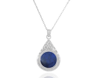 Lapis Lazuli Necklace - 925 sterling silver pendant with Lapis Lazuli Stone - Drop Shape Stone - Natural Gemstone - Boho Style Jewelry