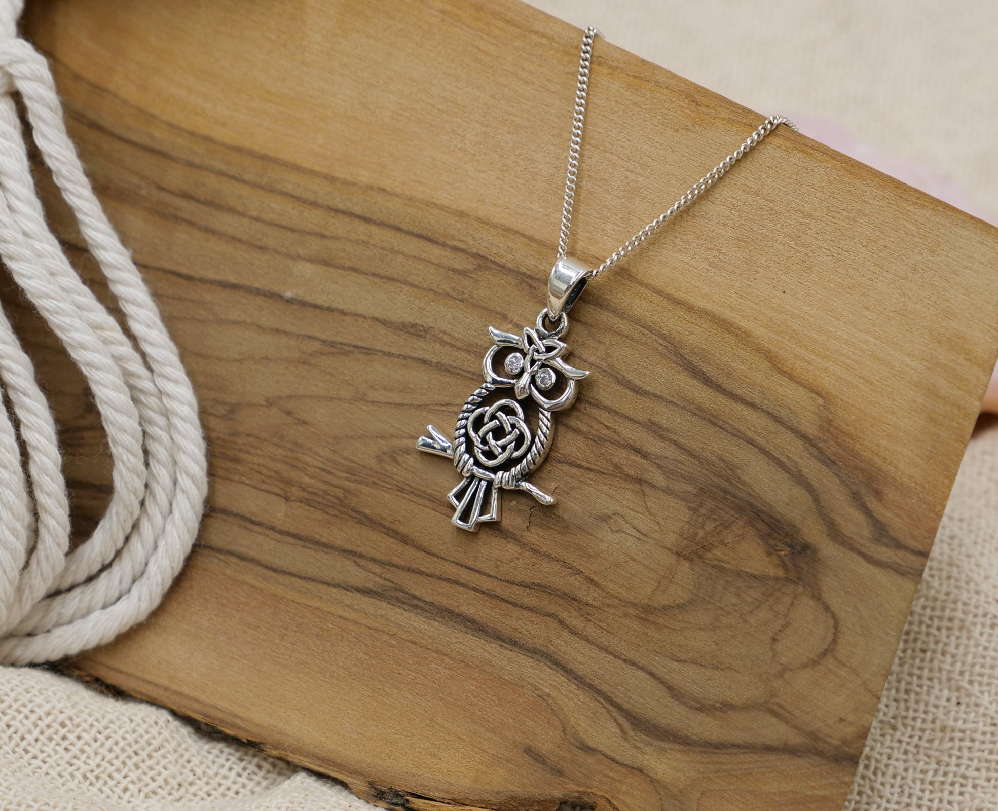 Silver Owl Necklace Sterling Silver Owl Pendant Celtic Knot Necklace Infinity Pendant Hand Made Boho