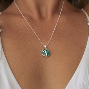 Turquoise OM Necklace Natural Turquoise OM Symbol pendant Hippie Style Boho Design Necklace Yoga Inspired Jewelry Sterling Silver image 4