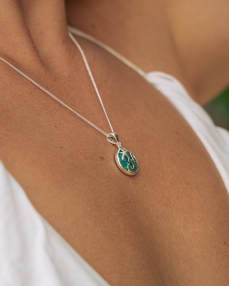 Turquoise OM Necklace Natural Turquoise OM Symbol pendant Hippie Style Boho Design Necklace Yoga Inspired Jewelry Sterling Silver image 5