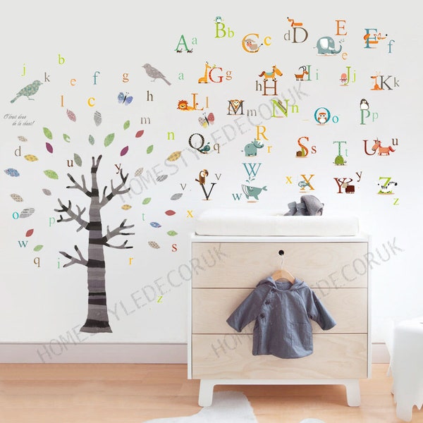 Huge Alphabet Animal Tree Wall Decal Kids Room Wall Sticker