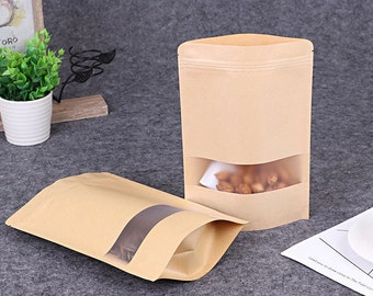 Sac de rangement en papier kraft pour aliments avec fermeture éclair refermable pour vitrine