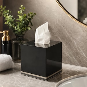 Black Marble Tissue Box Cover | Handcrafted Kleenera | Luxury Bathroom Accessory