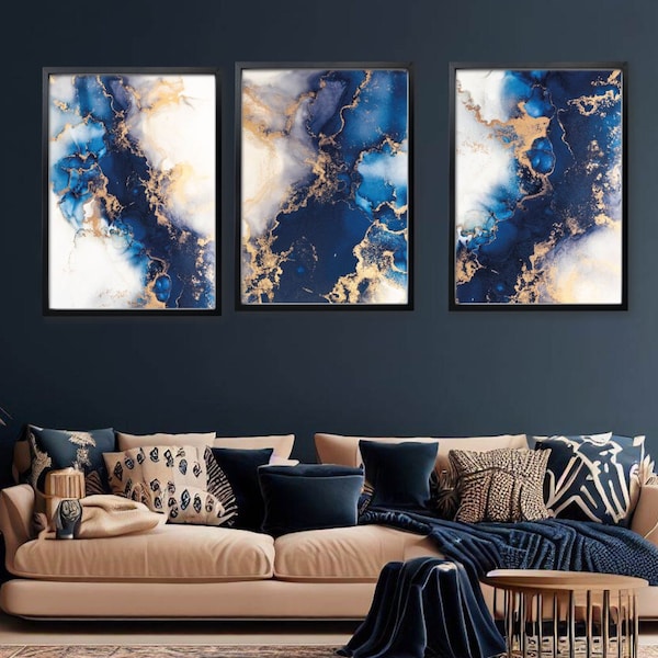 Blue and Gold Wall Art Etsy UK