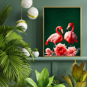 Vibrant Pink and Navy Tropical Hummingbird Print - Bold Maximalist Jungle Wall Art