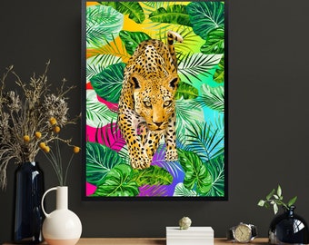 Tropical Leopard Maximalist Rainbow Background Print: Vibrant Wall Print for Expressive Decor