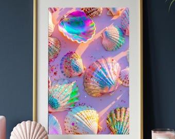 Iridescent Seashell Wall Art | Mermaidcore Coastal Print