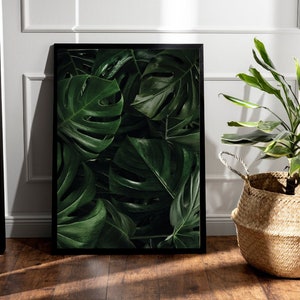 Dark Green Jungle Leaves Print - Moody Tropical Botanical Art for a Luxury Aesthetic Home Decor