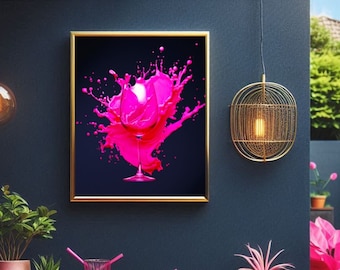 Abstracte roze wijnglasprint | Gedurfde splashkunst