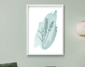 Green Watercolour Botanical Print, Modern Wall Art, Minimalist Botanical Poster