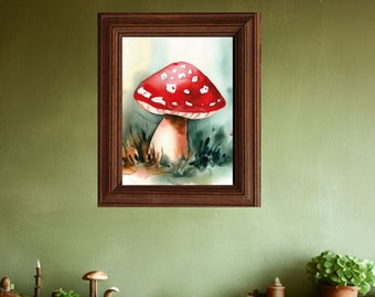 Cottagecore Watercolour Mushroom Print - Cosy Autumnal Mushroom Wall Decor