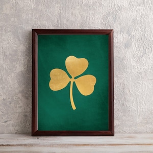 Emerald Green and Gold Clover Print, Irish Style Wall Art, St Patrick's Day Wall Decor