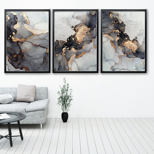 Grey and Gold Wall Art Black Gold Print Contemporary Art Etsy