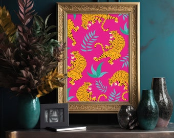 Hot Pink Leopard Jungle Print – Vibrant Maximalist Wall Art