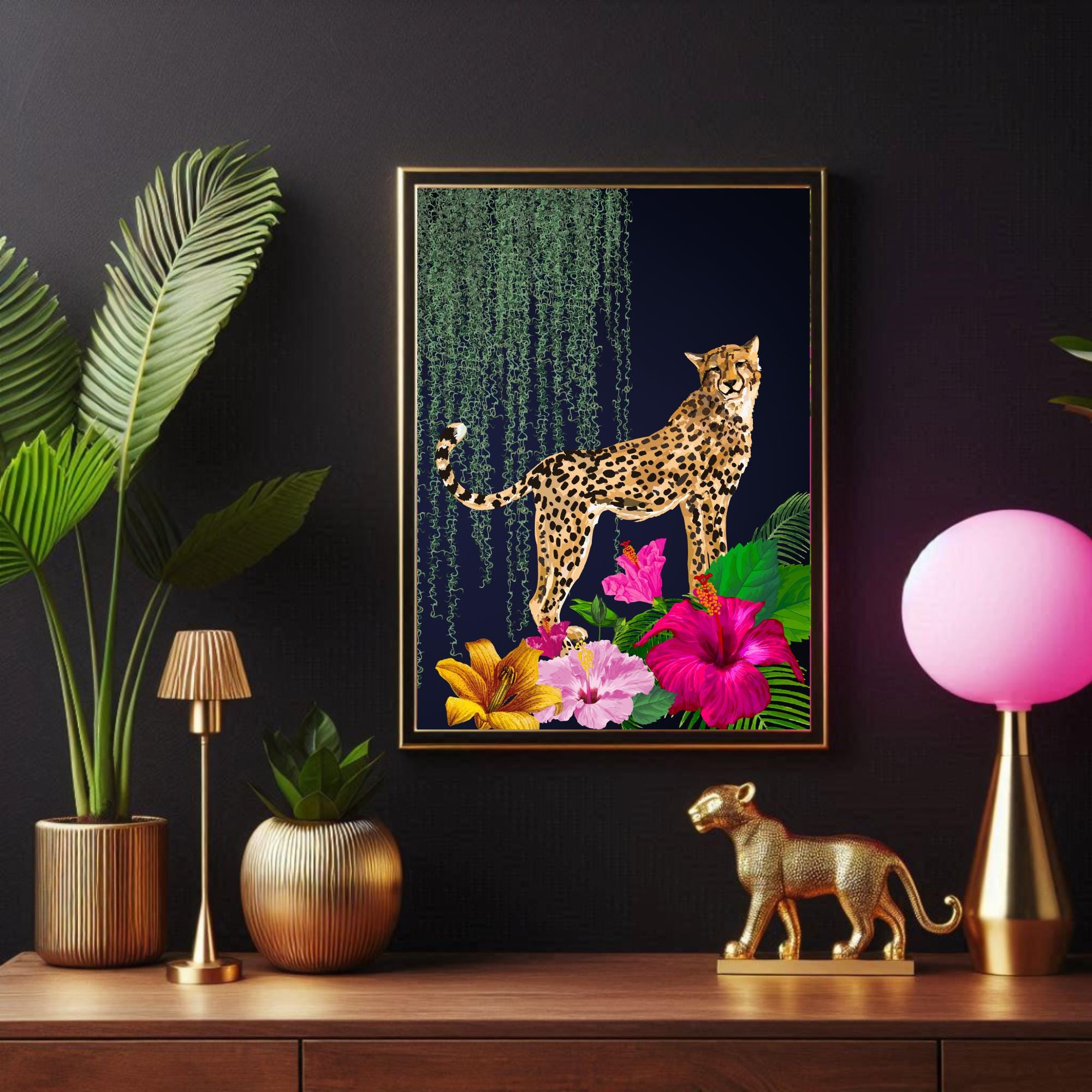 Maximalist Exotic Leopard Wall Print | Vibrant Tropical Jungle