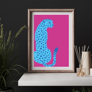 Blue Leopard Art Print: Quirky Animal Wall Decor