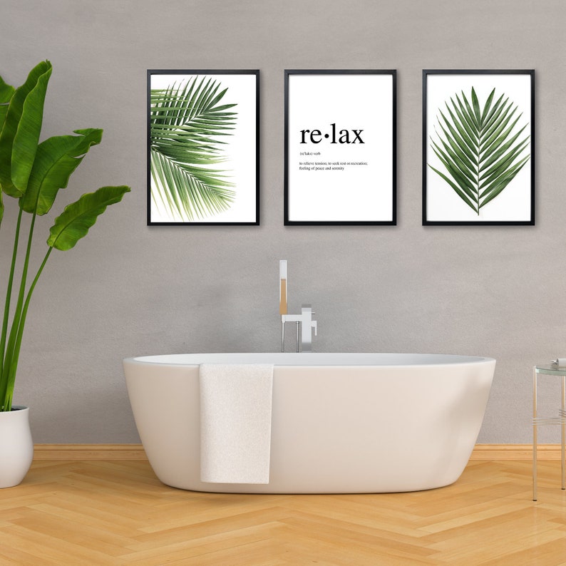 Tropical botanical wall art palm leaf bathroom wall prints Etsy