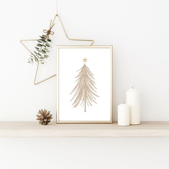 Beige Christmas Tree Print Neutral Christmas Decor Scandi | Etsy